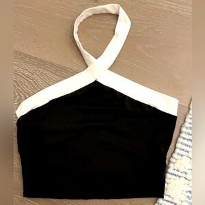XS Black Cropped Cross Neck Top
Never worn